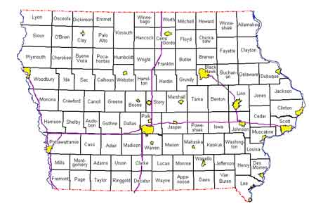 County map of Iowa - click to enlarge